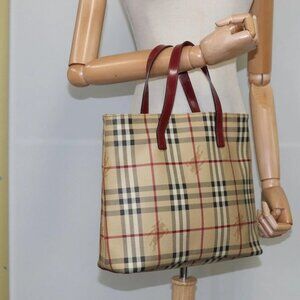 BURBERRY Nova Check Hand Bag PVC Leather Beige Auth 107545